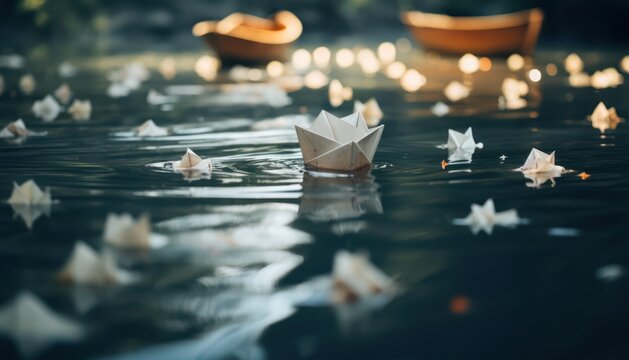 A Tranquil Paper Boat Floating on Calm Waters