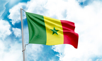 Senegal flag waving on sky background. 3D Rendering