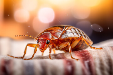 Bedbug Close up of Cimex hemipterus - bed bug on bed background created with Generative Ai