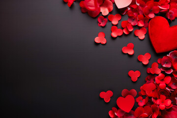 Valentines day background for web page, darker background, red hearts and roses. Wedding decorative.