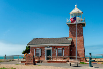 Beautiful lighthouse in Santa Cruz, museum a memorial to surfers, California