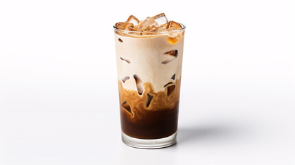 A solitary glass of Asian Iced Coffee resting on a white background.