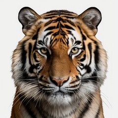 Fototapeta premium Tiger face, captured on a white background.