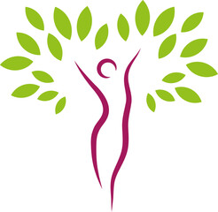 Frau, Person in Bewegung als Baum, Pflanze, Heilpraktiker, Frauenarzt, Gärtner, Logo