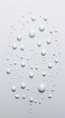 transparent water drops sprayed on white wall in the middles, there is some small and big particles created with Generative Ai