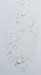 transparent water drops sprayed on white wall in the middles, there is some small and big particles created with Generative Ai