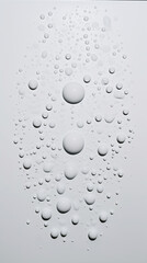 transparent water drops sprayed on white wall in the middles, there is some small and big particles created with Generative Ai