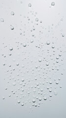 transparent water drops sprayed on white wall in the middles, there is some small and big particles created with Generative Ai