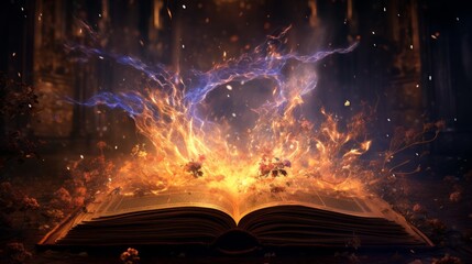 magic book with spells - obrazy, fototapety, plakaty
