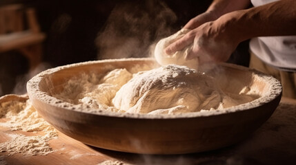 Fototapeta premium The baking of a traditional wheat sourdough in a particular vessel.