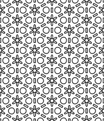 Black and white seamless abstract pattern. Background and backdrop. Grayscale ornamental design. Mosaic ornaments. Vector graphic illustration. EPS10.