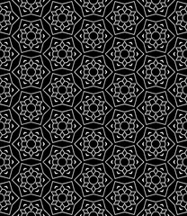 Black and white seamless abstract pattern. Background and backdrop. Grayscale ornamental design. Mosaic ornaments. Vector graphic illustration. EPS10.