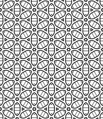 Black and white seamless abstract pattern. Background and backdrop. Grayscale ornamental design. Mosaic ornaments. Vector graphic illustration. EPS10.