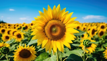 A Beautiful Field of Sunflowers Under a Blue Sky