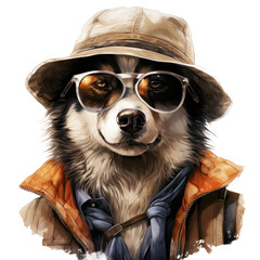 husky dog in hat and sunglasses
