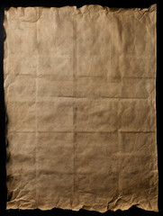 old vintage paper with a fold in it, black background created with Generative Ai
