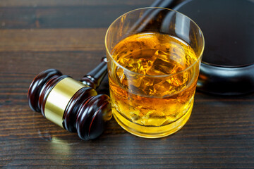 Judge gavel and whisky, alcohol and crimes concept