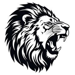 Fototapeta premium monochrome stencil, roaring lion head created with Generative Ai