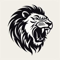 Fototapeta premium monochrome stencil, roaring lion head created with Generative Ai