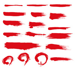 和風素材　赤色の筆で描かれた線のイラストセット　 - obrazy, fototapety, plakaty