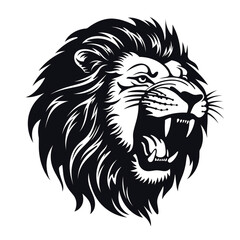 Fototapeta premium monochrome stencil, roaring lion head created with Generative Ai