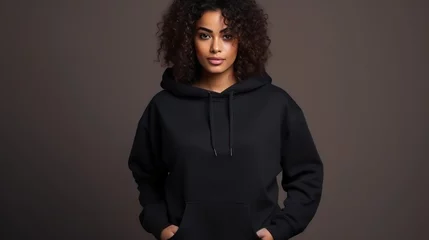 Foto op Plexiglas Handsome young black  female wearing black blank cotton hoodie with space for your logo or design generative ai © Hixel