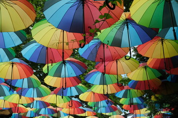 decor of multi-colored umbrellas on the street of Istanbul