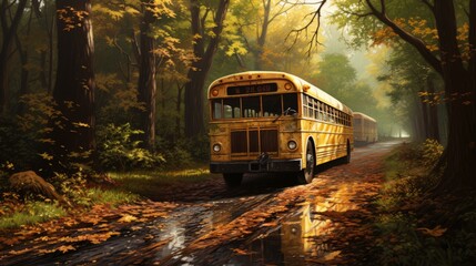 school bus on the road ai generated - obrazy, fototapety, plakaty