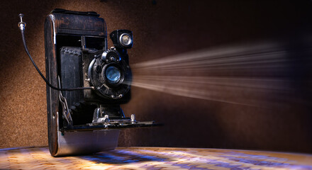 Vintage camera on table