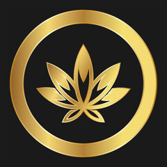 Leaf of cannabis gold icon for advertising, banners, leaflets and flyers
