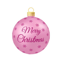 Pink rose Christmas tree toy or ball Volumetric and realistic color illustration