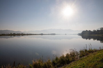Fototapeta na wymiar Lake near water power station in Zilina, Slovakia