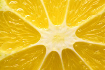 Close up background of yellow fresh lemon slice - obrazy, fototapety, plakaty