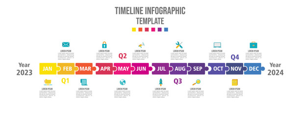 Infographic template for business. 12 Months modern Timeline diagram calendar - obrazy, fototapety, plakaty