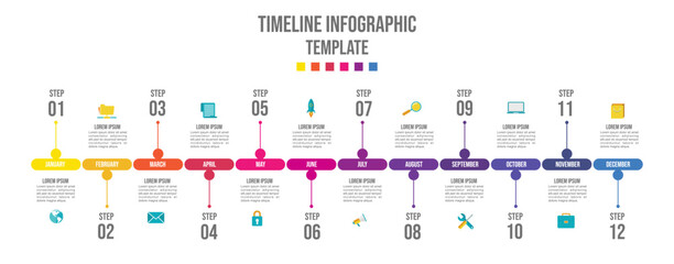 Infographic template for business. 12 Months modern Timeline diagram calendar