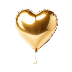 Golden heart shaped balloon isolated on transparent or white background, png