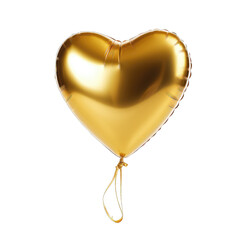 Golden heart shaped balloon isolated on transparent or white background, png