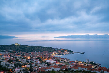 Naklejka na ściany i meble Aerial Timelapse of Senj Coast in Croatia with Mountains and Aegean Sea