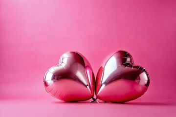 Pink heart shaped balloons on pink background - Symbol of love