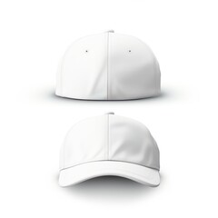 White cap Mockup, realistic style front and back on white background - Generative AI
