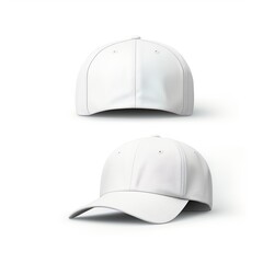 White cap Mockup, realistic style front and back on white background - Generative AI