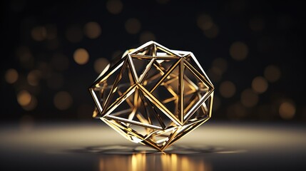 golden diamond with low polygonal line, triangles and particle style design - obrazy, fototapety, plakaty
