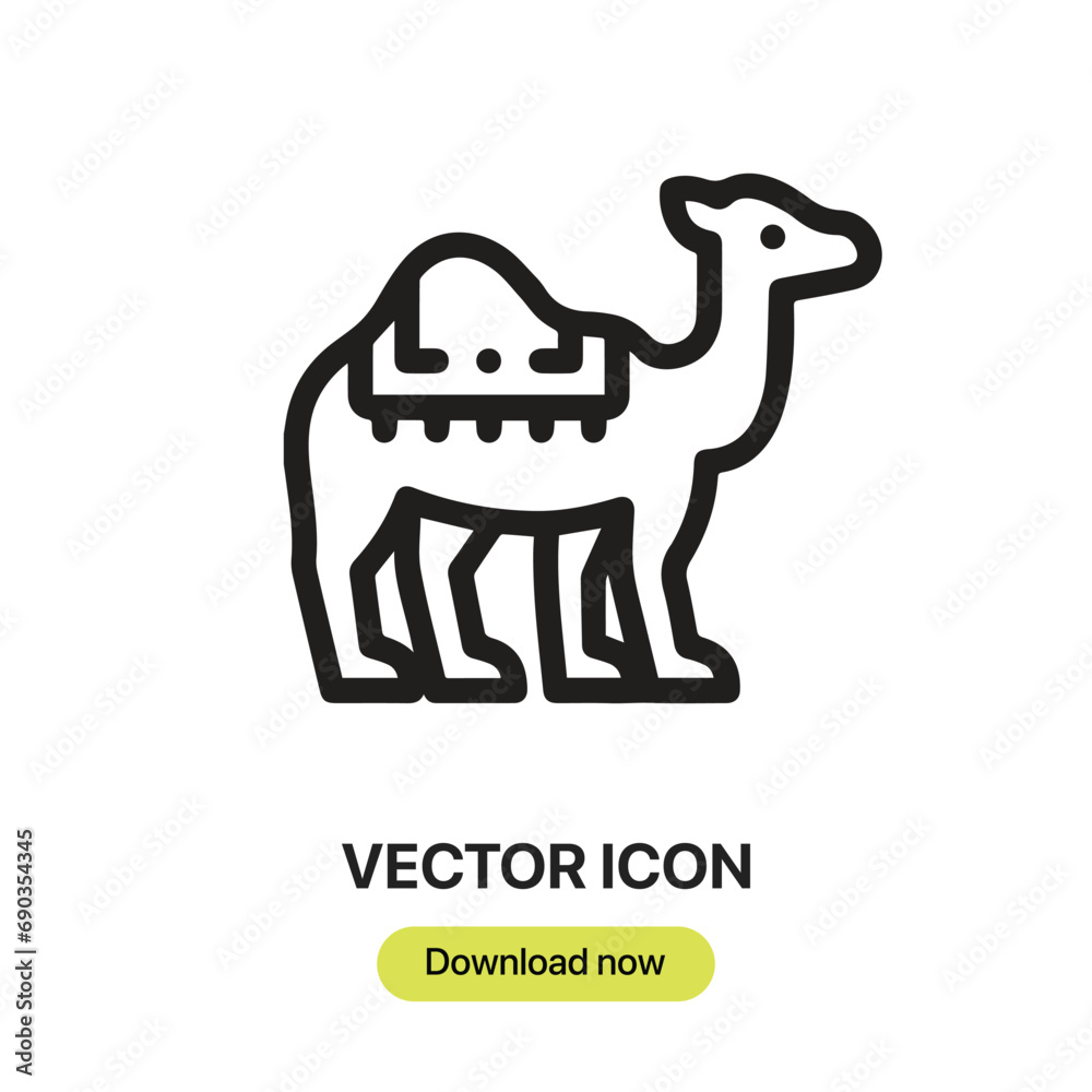 Aufkleber Camel icon vector. Linear-style sign for mobile concept and web design. Camel symbol illustration. Pixel vector graphics - Vector.	
