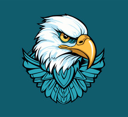 angry Eagle face logo with wings vector illustration