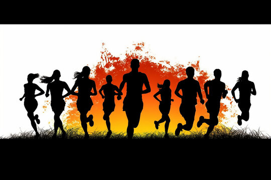 silhouette of a group of runners running together	
