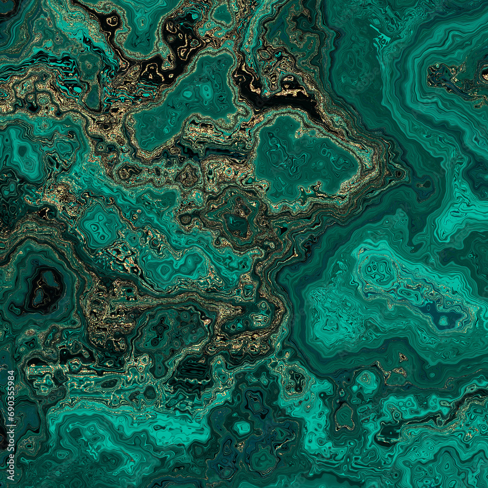 Aufkleber malachite marble texture. fractal digital art background. high resolution. green marble texture with