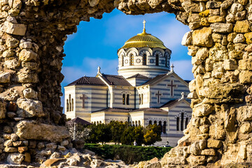 Cathedral of Saint Vladimir in Chersonesos. Russian Orthodox Church, Sevastopol, Crimea (Tauric)....