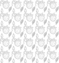 botanical pattern strawberry black and white drawing