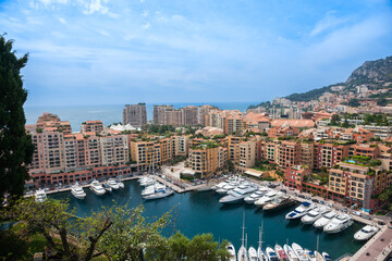 Aerial view Monte Carlo buildings and marina view Monaco.
