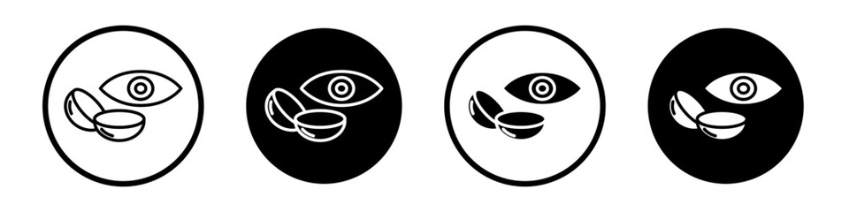 Contact lens icon set. two eye lenses vector symbol in black filled and outlined style.
